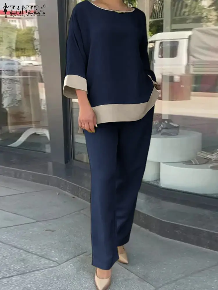 ZANZEA  2023 Spring Summer Fashion Women Casual Loose Pants Sets Solid Outfits Oversized Lady Holiday Solid Patchwork Tracksuits