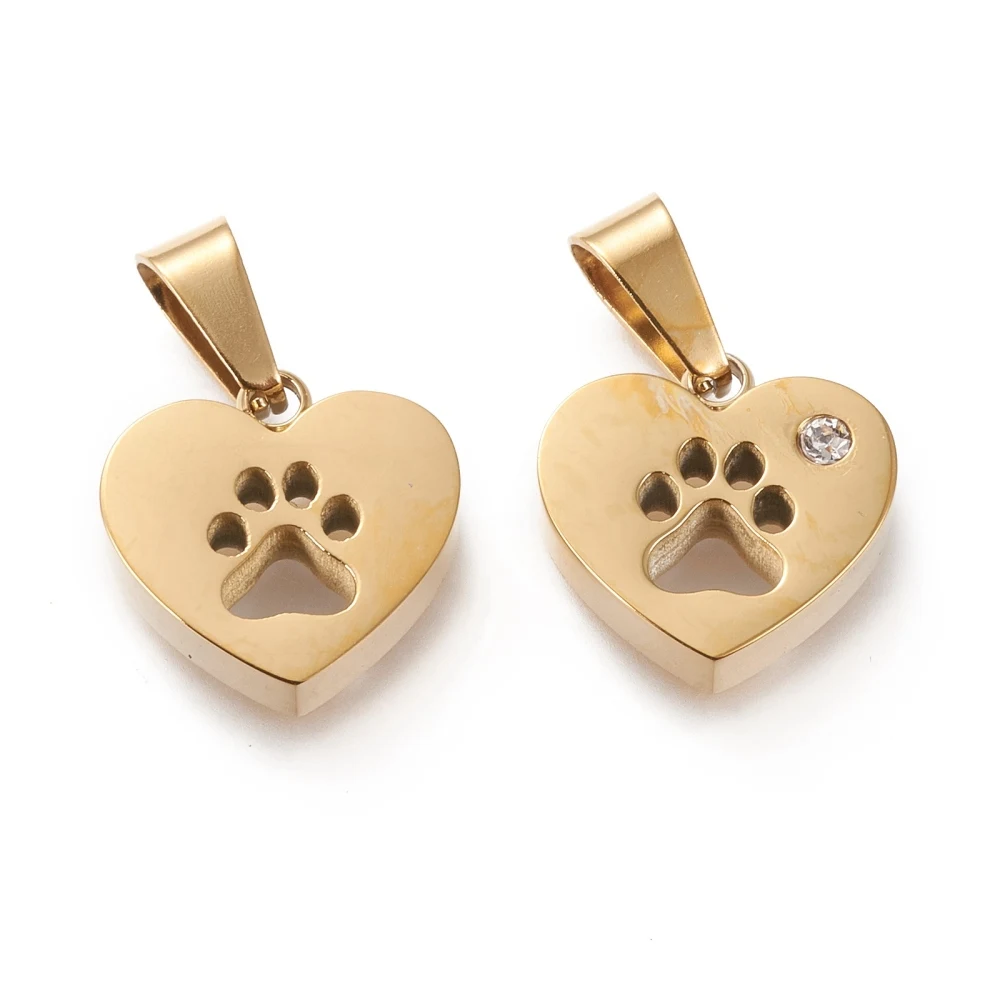 10Pcs 304 Stainless Steel Heart Charms Love Heart with Hollow Dog Footprint Pendants for Necklacer Jewelry Making Accessories