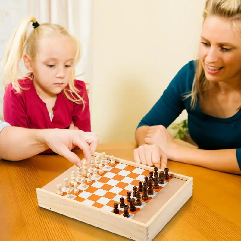 Wood Board Classic Games Classic 5-in-1 Chess Checker Bouncing Chess Interactive Portable Tabletop Game For Family Fun Teenagers