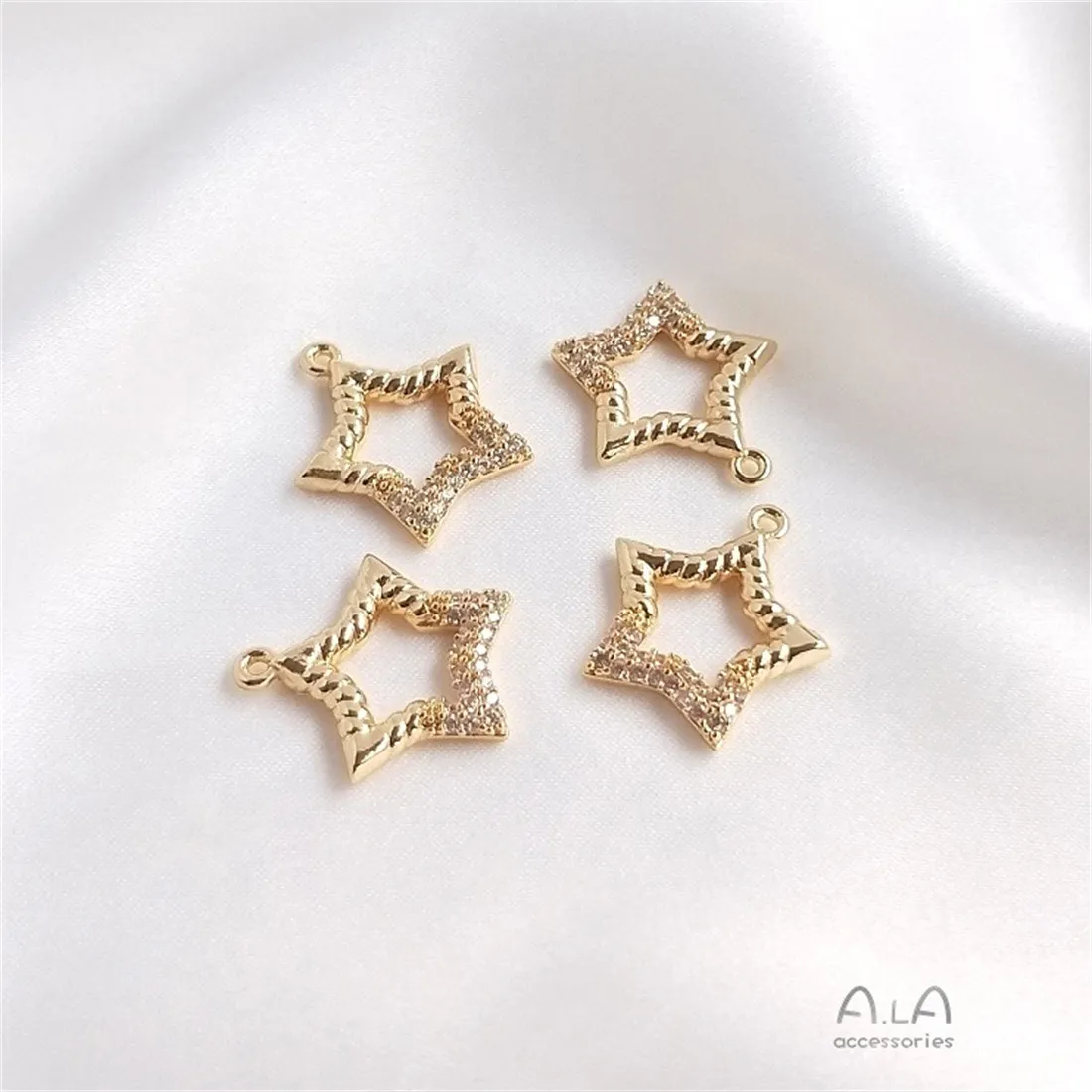 

14K Gold Inlaid Zircon Pentagonal Star Shaped Geometric Triangle Circular Pendant DIY Pendant Earrings E007