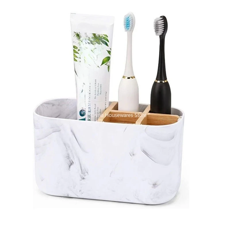 Toothbrush Holder For Electric Brushes Bathroom Counter Organizer With 5 Slots Bamboo For Electric Toothbrushes and Toothpaste