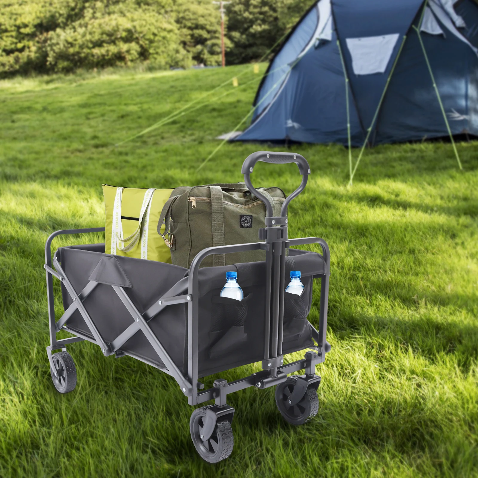 

Collapsible Wagon Cart Heavy Duty Utility Multifunctional Cart with 5" Rubber Wheels Outdoor Canvas Sturdy Beach for Shopping