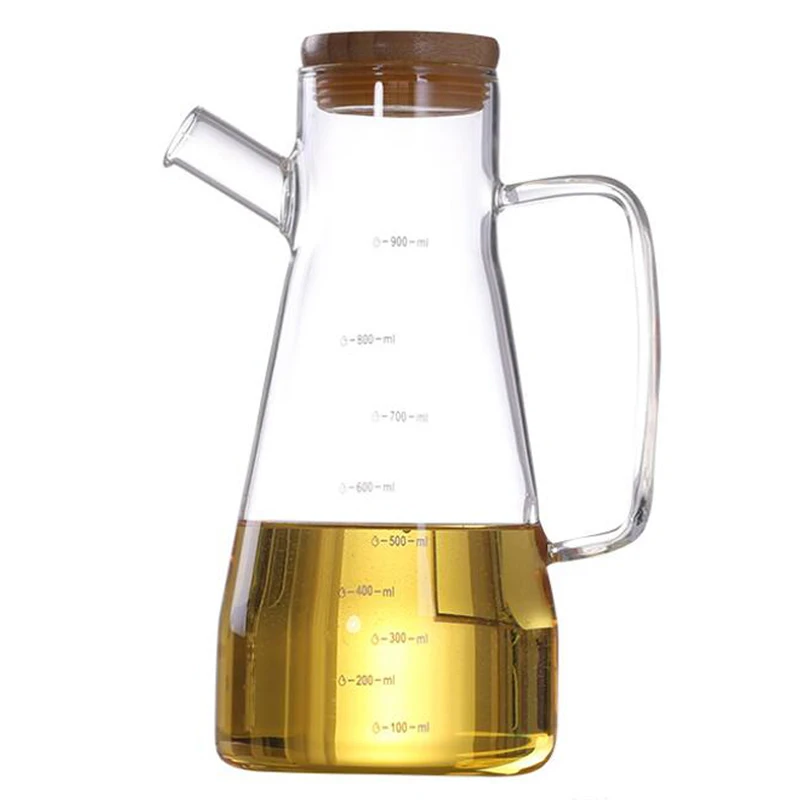 900Ml Transparent Glass Oil Bottle with Handle Oil Bottle Suitable for Kitchen Tools Soy Vinegar Sauce Container