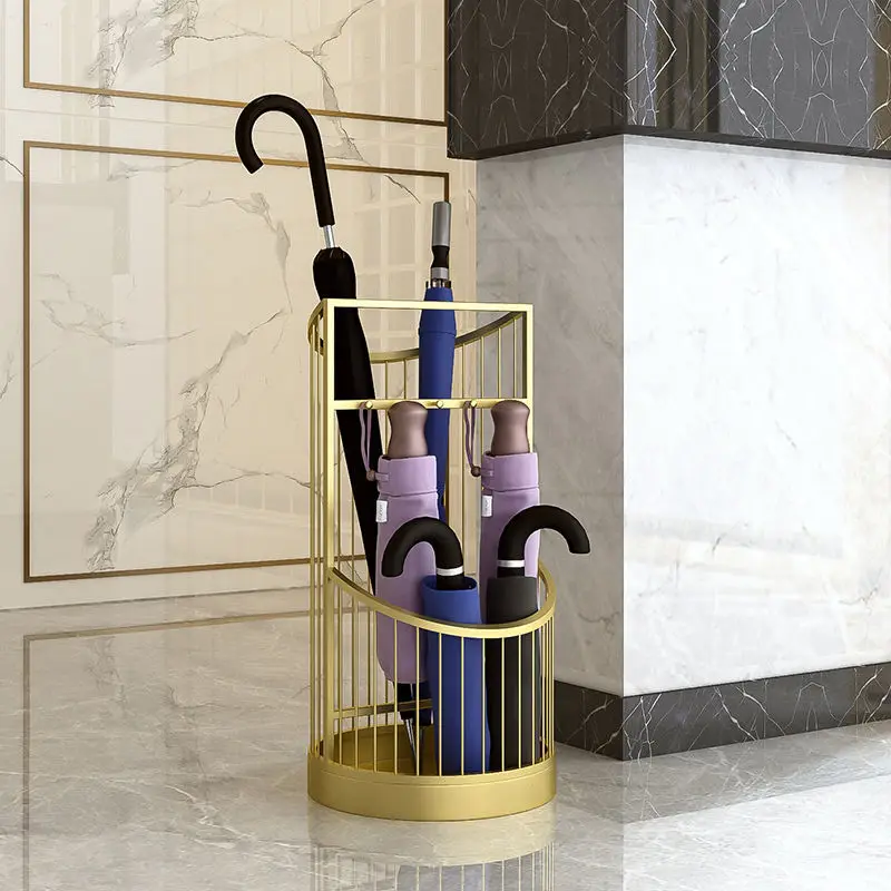 

Modern Gold Metal Umbrella Storage Rack Iron Art Household Hotel Lobby Commercial Office Door Artifact Bucket Organizer Holders