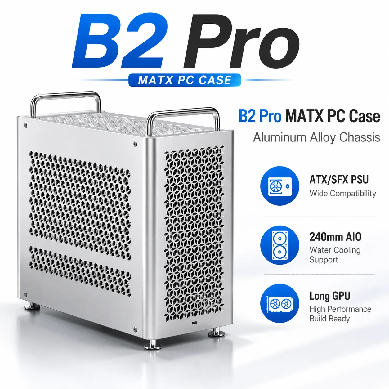 B2 Pro Aluminium-Legierung MATX ITX Computer-Gehäuse Tragbares Desktop-PC-Chassis Unterstützt ATX SFX Netzteil 240 Wasserkühlung