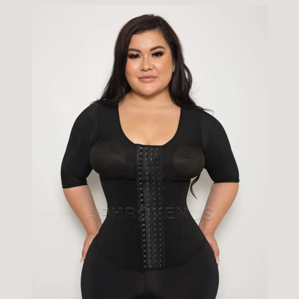 Fajas Mid Sleeve Tops with Bones Posture Correcting Underwear Shaping Split Shapewear with Hook-eyes Body Shaper