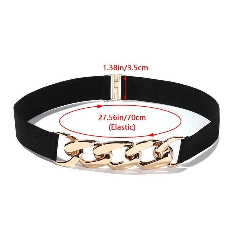 Black Stretch Waist Cincher for Women: Perfect for Summer Dresses, with Metal Chain Accents, Suitable as a Suit Belt Luxury Belt