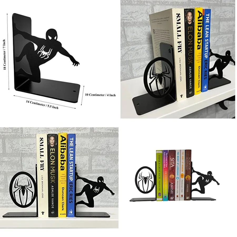

Superhero-themed Decorative Metal Bookends with Non-Slip Base for Home and Office Shelves Stylish Book Stopper Set Measuring 7