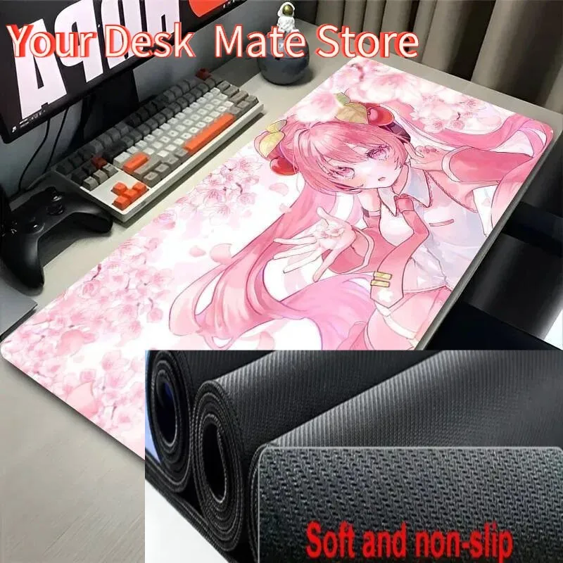 Mouse Pad PC Pink Sakura Kawaii Mousepad Large H-hatsunes Gamer Cabinet Keyboard Rug Laptop Anime Sexy Girl M-miku Desktop Mat