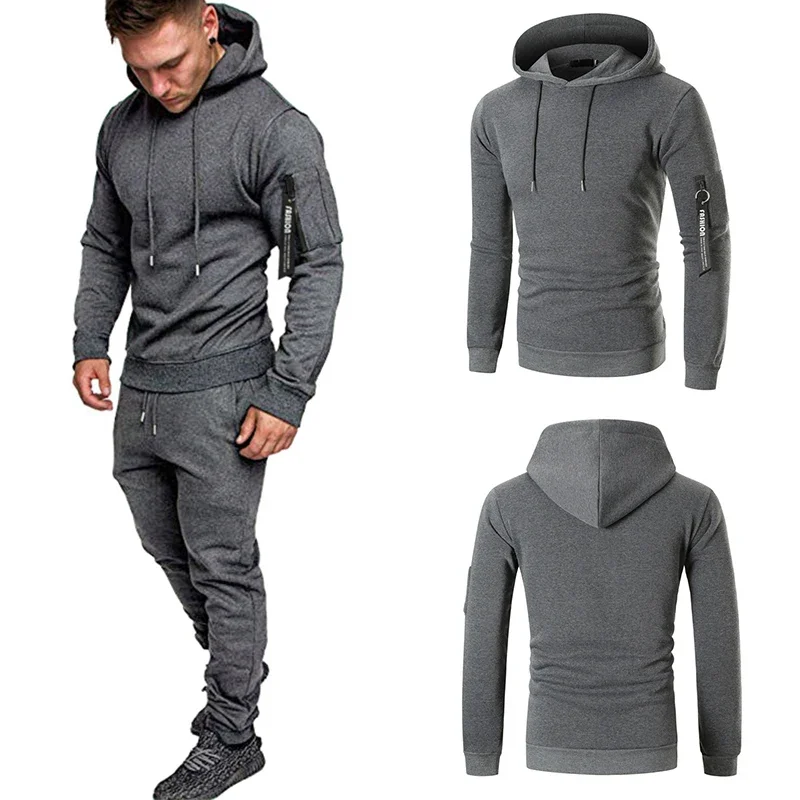 Set di abbigliamento sportivo da uomo Set di abbigliamento sportivo da fitness traspirante caldo da jogging casual in due pezzi Felpa con cappuccio tattica militare + pantaloni