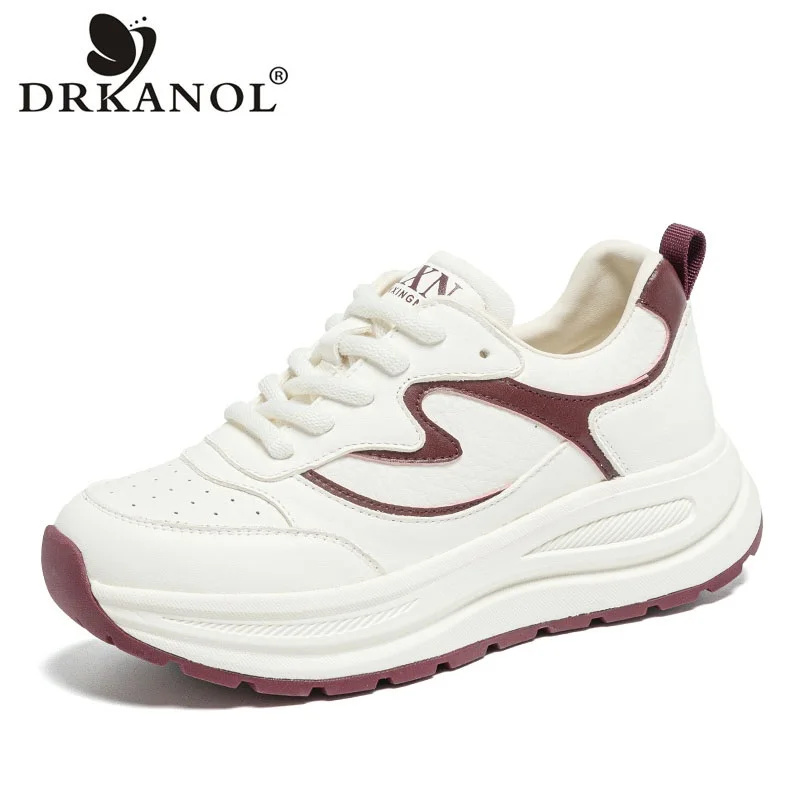 

DRKANOL 2026 Spring Fashion Women Casual Sneakers Mixed Colors Genuine Cow Leather Thick Sole Platform Lightweight White Shoes