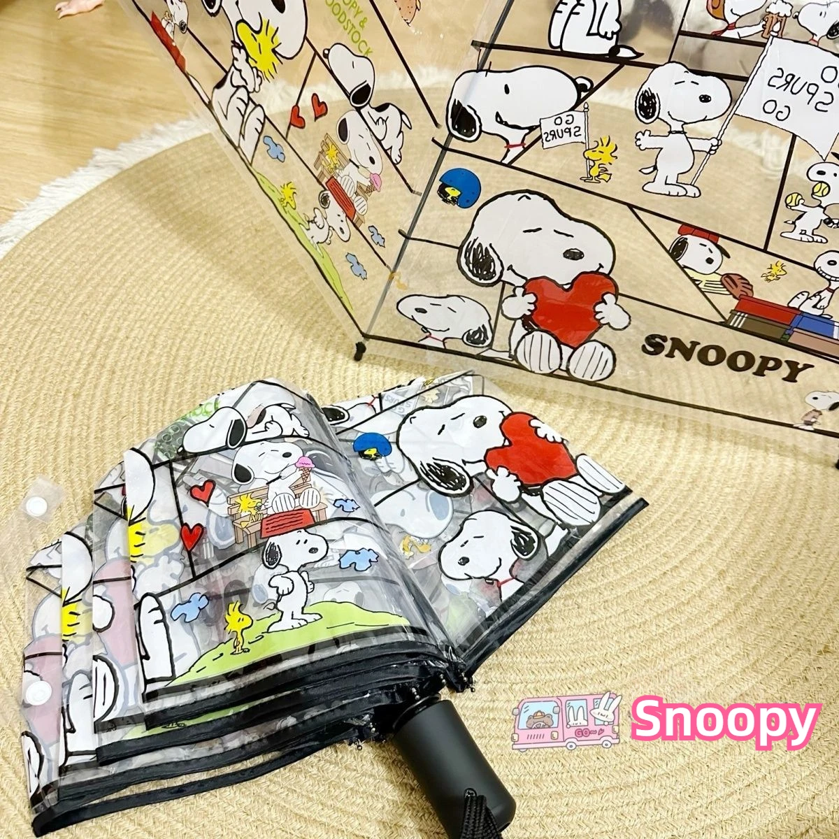 Snoopy transparent umbrella cartoon folding automatic opening and closing long handle umbrella cute increased reinforcement Gift