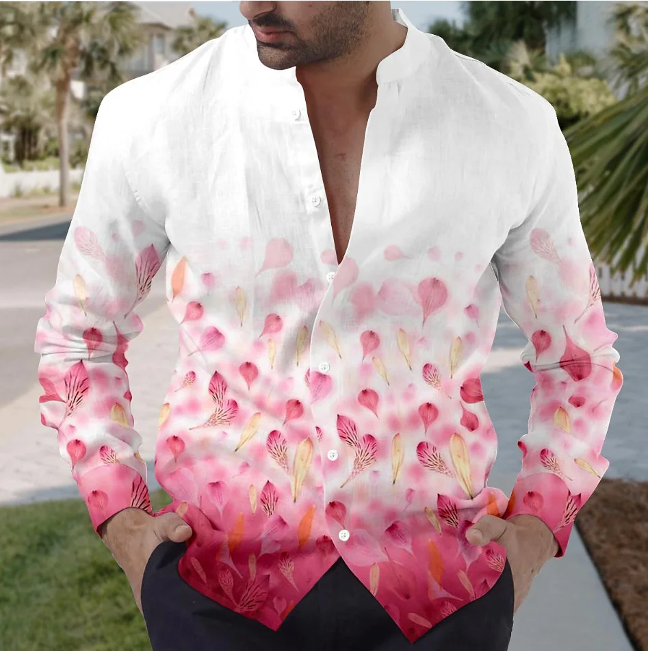 2024 Floral Retro 3D Printing 6 Color Men's Shirt Daily Wear Outing Weekend Summer Stand Collar Long Sleeve 5 Color XS-6XL