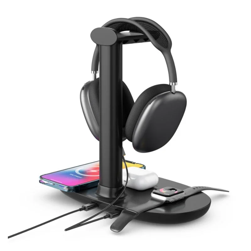 4-in-1 headset stand, detachable earphone holder, wireless charger, Bluetooth headset for mobile phone and smartwatch