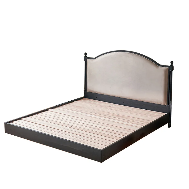 

French retro double bed, red oak soft floating bed