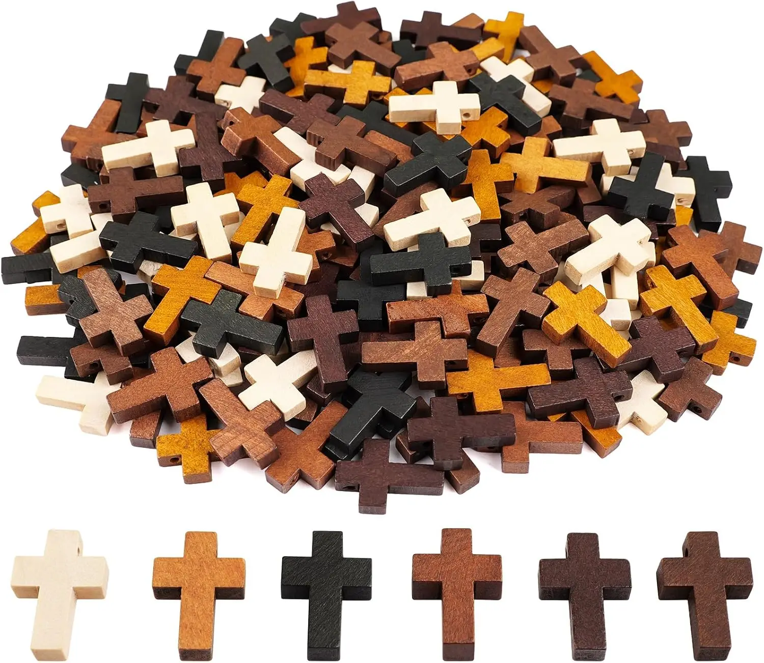 120PCS/204PCS Vintage Wooden Crosses for Mother's Day Christian Gifts, Party Favors, and Necklace, Bracelet, Earring Decorations