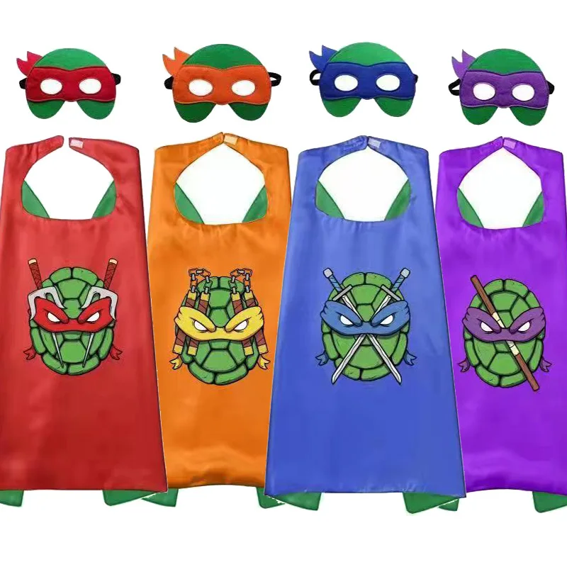 Conjunto de juguetes con capa de tortuga Ninja de dibujos animados, personaje de Halloween, fiesta, disfraz de Cosplay, máscara, capa, accesorios, adorno para regalos de niño, juguete