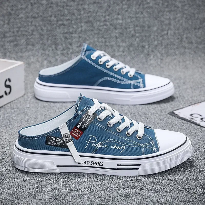 Men's Shoes Summer Shoes Trend Versatile Canvas Designer Men Half Slippers Black Walking Flats Casual Outdoor Backless Sneakers image 3