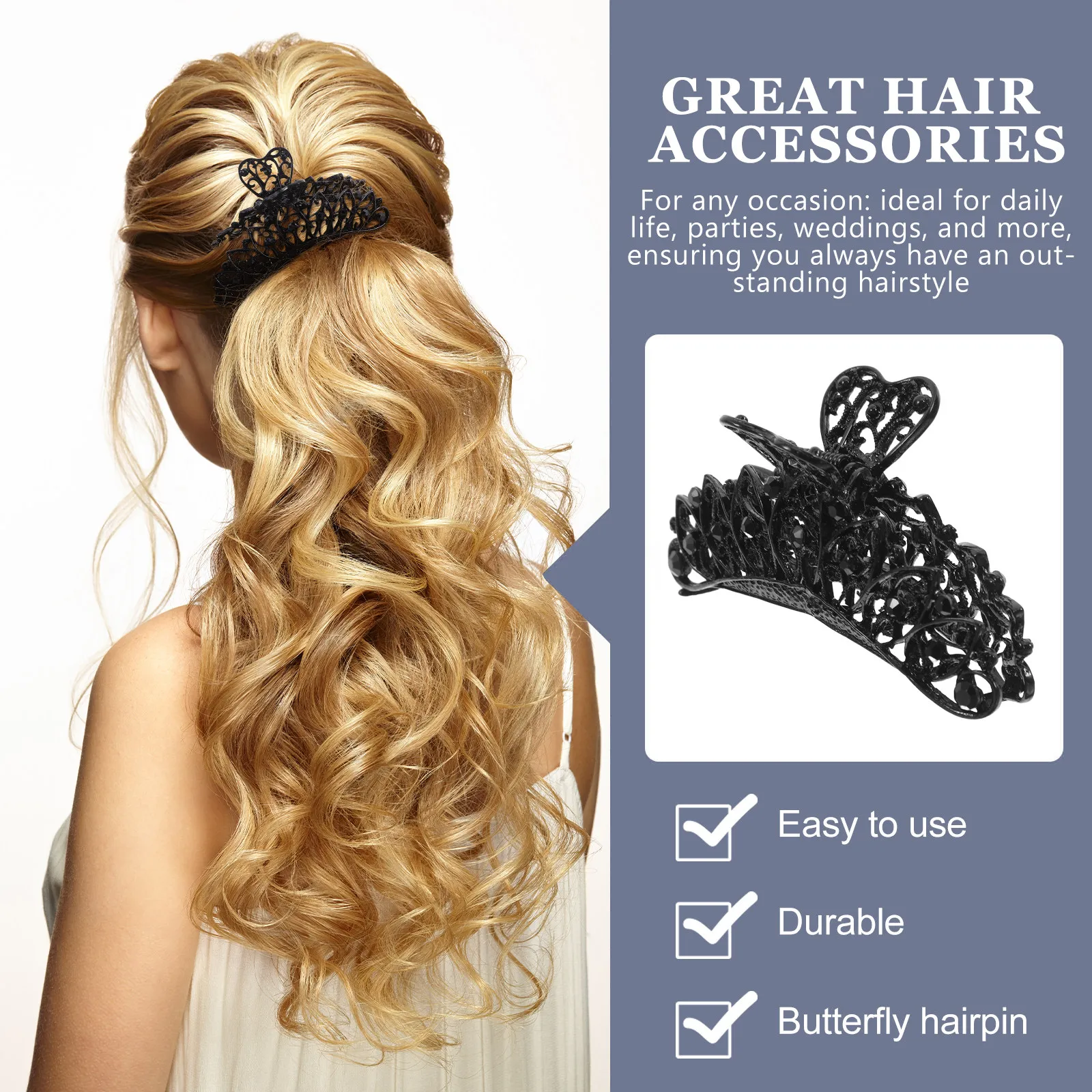 

Большая полая заколка для волос в ретро-стиле, черная, европейская, для женщин и девушек, простая заколка-краб для волос