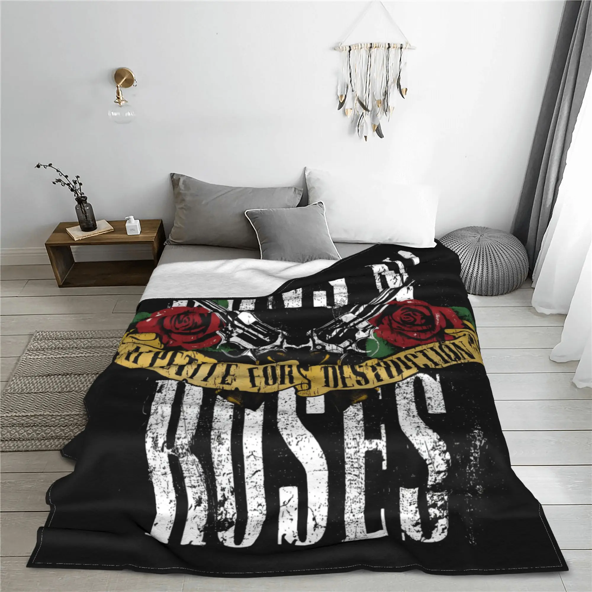 Guns N Roses Flannel Blankets 80s Rock Punk Awesome Throw Blankets for Bed Sofa Couch 150*125cm Plush Thin Quilt