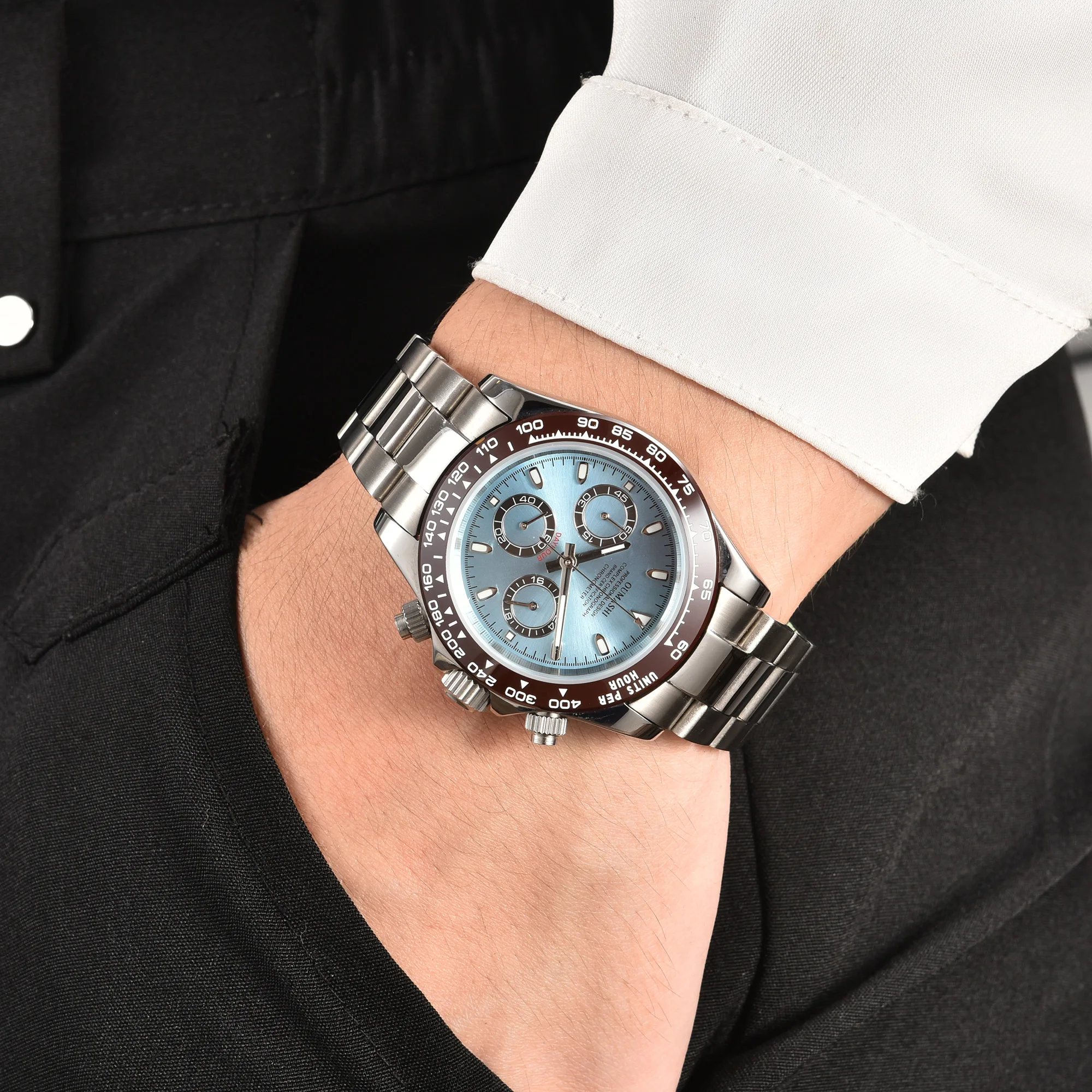 Relógio Quartzo Masculino com Sapphire, Cronógrafo de Luxo, Logotipo Personalizado, Aço Inoxidável, Impermeável, Vk63 Movement 01, 40mm, Novo