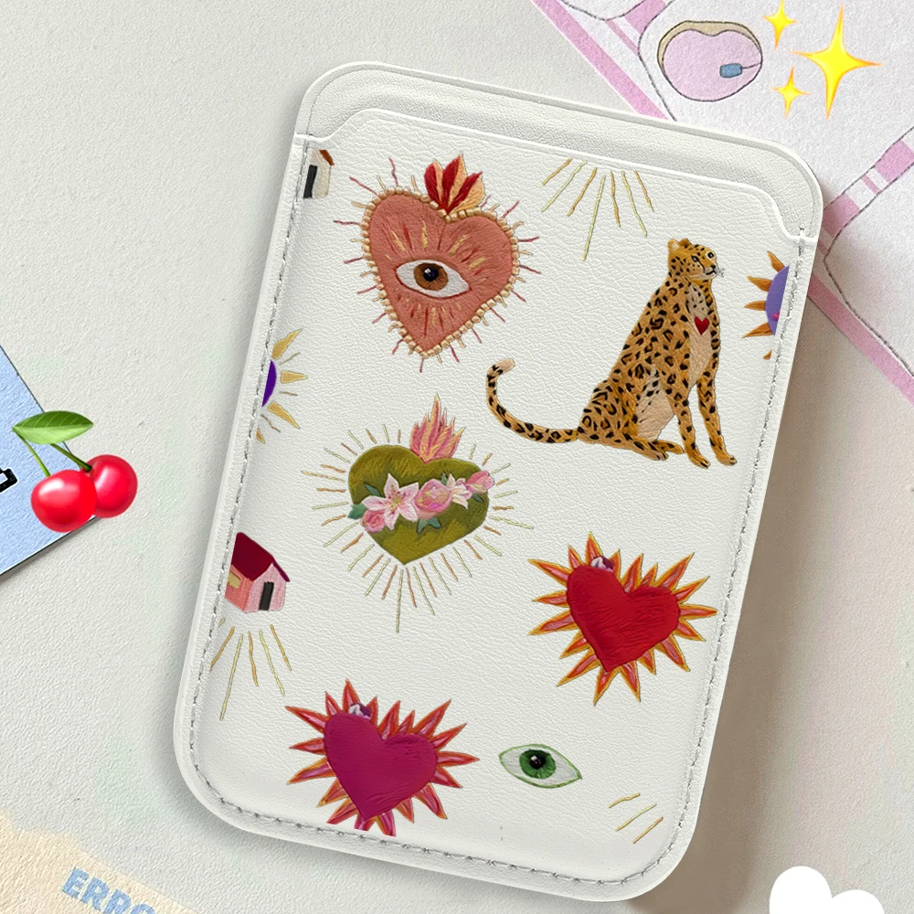 

Card Wallet Cover Phone Card Holder For Magnetic Case Suitable For all iPhone Magsafe Card Retro Leopard Print Phone Back Bag
