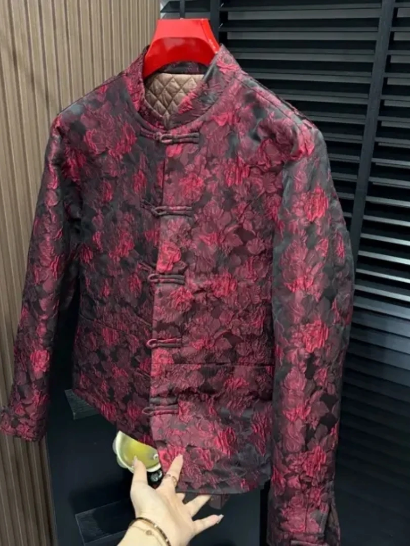 

New Men's Spring Jaet National Trend Tang Costume Button Design High-End Sensation Versatile Cool Sli Long Sve Casual