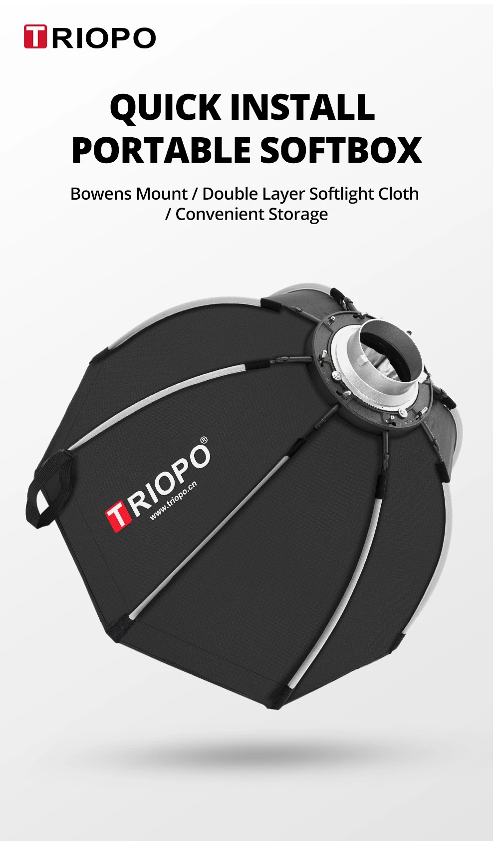 TRIOPO K2 Quick Set-up Softbox 55 cm 65 cm 90 cm 120 cm Standard Bowens Mount Softbox Austauschbare Halterung mit Gitter – Detail 1
