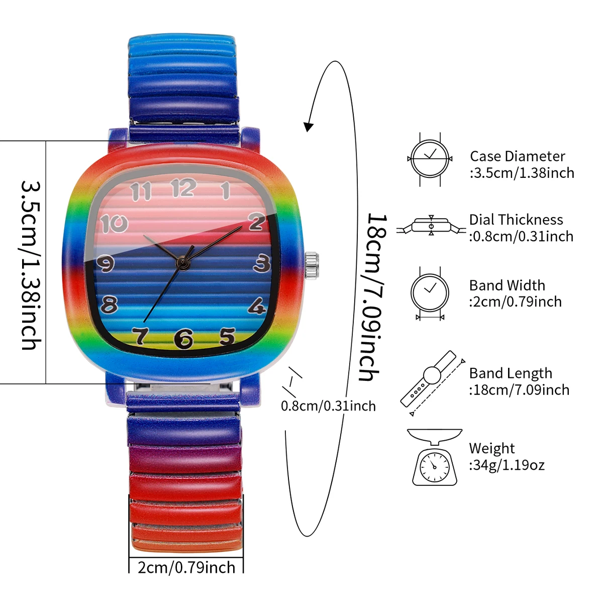 Fashion Rainbow Elastic Stretch Band Women Watches Square Girls Dress Wristwatch Clock Gift Relogio Feminino（Without Box） - view 6