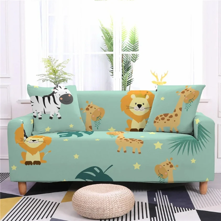 Cute Koala Cartoon Jungle Animal Print Sofa Cover Full Set Elastic Dustproof Wrinkle Resistant Multi-person Sofa Universal