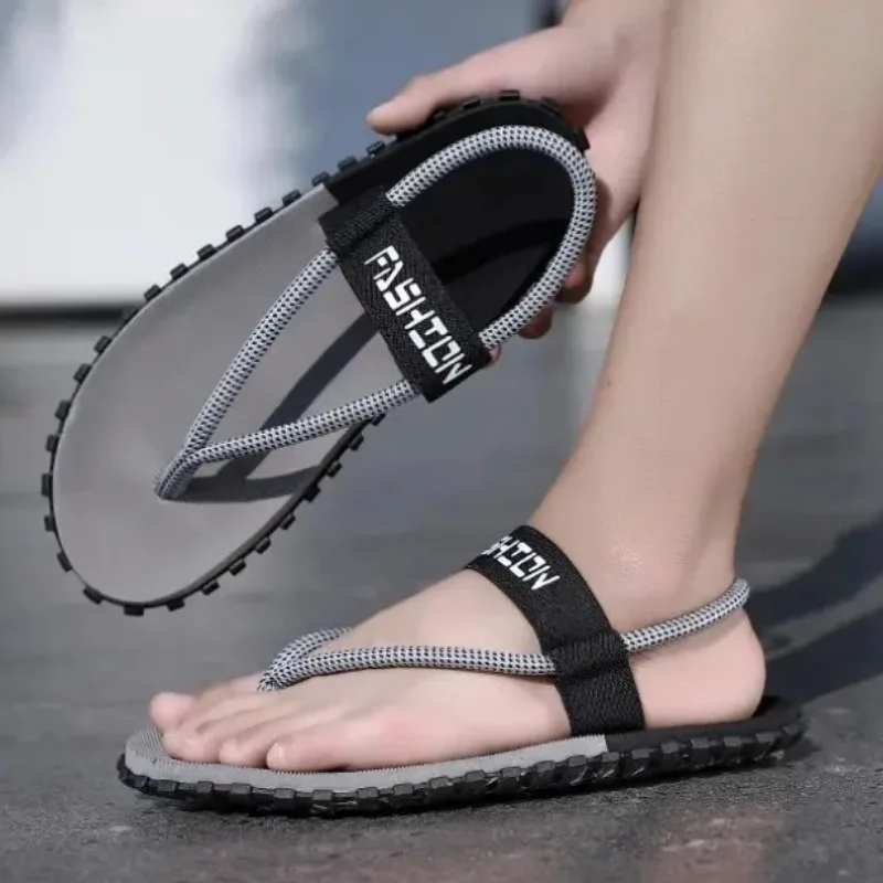 New Original Men's Two-wear Sandals Fashion Beach Shoes Color Matching Elastic Flat Comfortable Trendy Wear-resistant Large Size