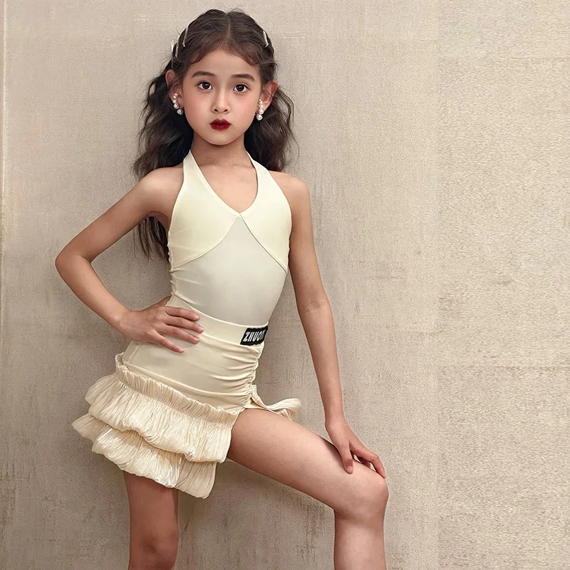 เด็กเต้นรําละตินการแข่งขันเสื้อผ้าละตินเต้นรําชุดเด็ก Samba Ballroom Dance Party SL13048