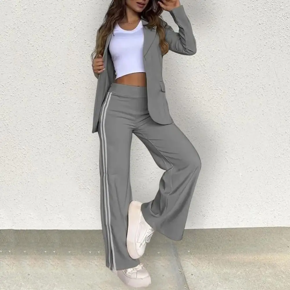 

Office Attire Elegant Striped Coat Wide Leg Pants Set for Women Chic Formal Jacket with Slit Trousers Stylish Commuting for Wear