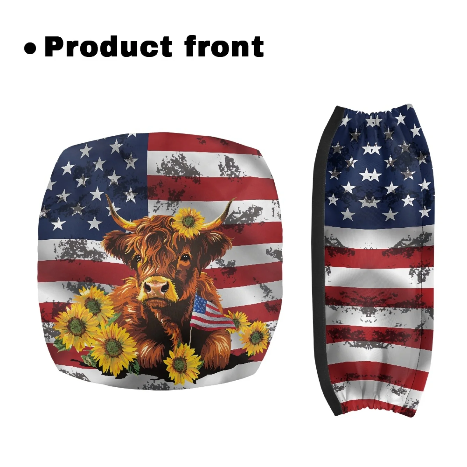 Coloranimal American Flag Highland Cow 2 Pieces Seat & Backrest Cover Set Rollator Seat Covers for Elderly Adults Street Scenes - view 2