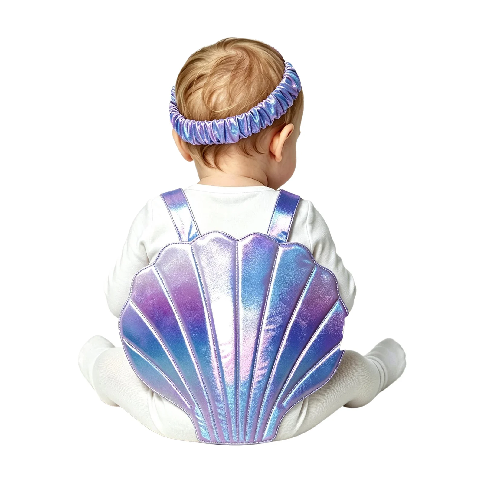 Baby Toddlers Sleeveless Pearl Seashell-shaped Costume with Faux Flower Elastic Headband Newborn Photography Cosplay Costume