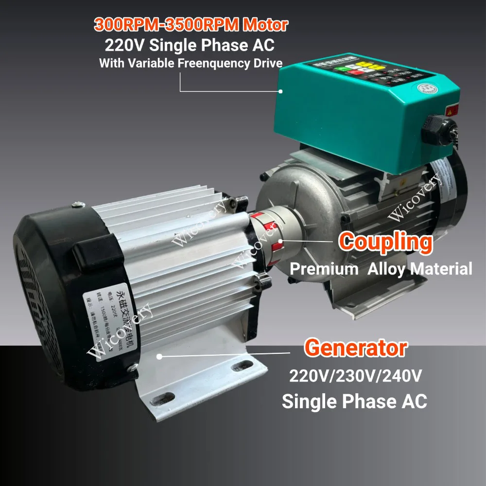 Power Generator System 5000W 10KW 220V 240V Alternator Permanent Magnet Generator With Adjustable Speed VFD Motor Complete Set