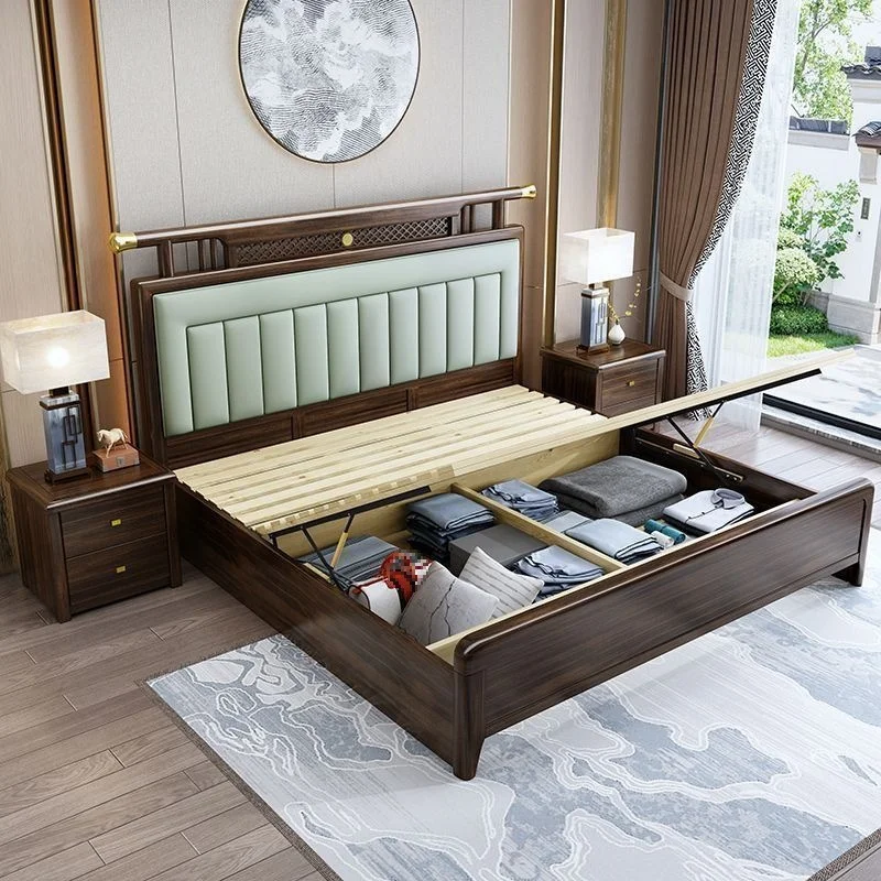 

New Chinese-style ebony solid wood bed, master bedroom 1.8 meters soft foreskin double bed, all solid wood 1.5 meters storage