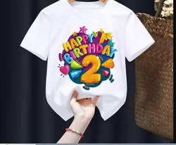 Happy Birthday  Print Boys Girls White T-shirt Kid New Summer Harajuku Kawaii Funny Clothes Little Baby