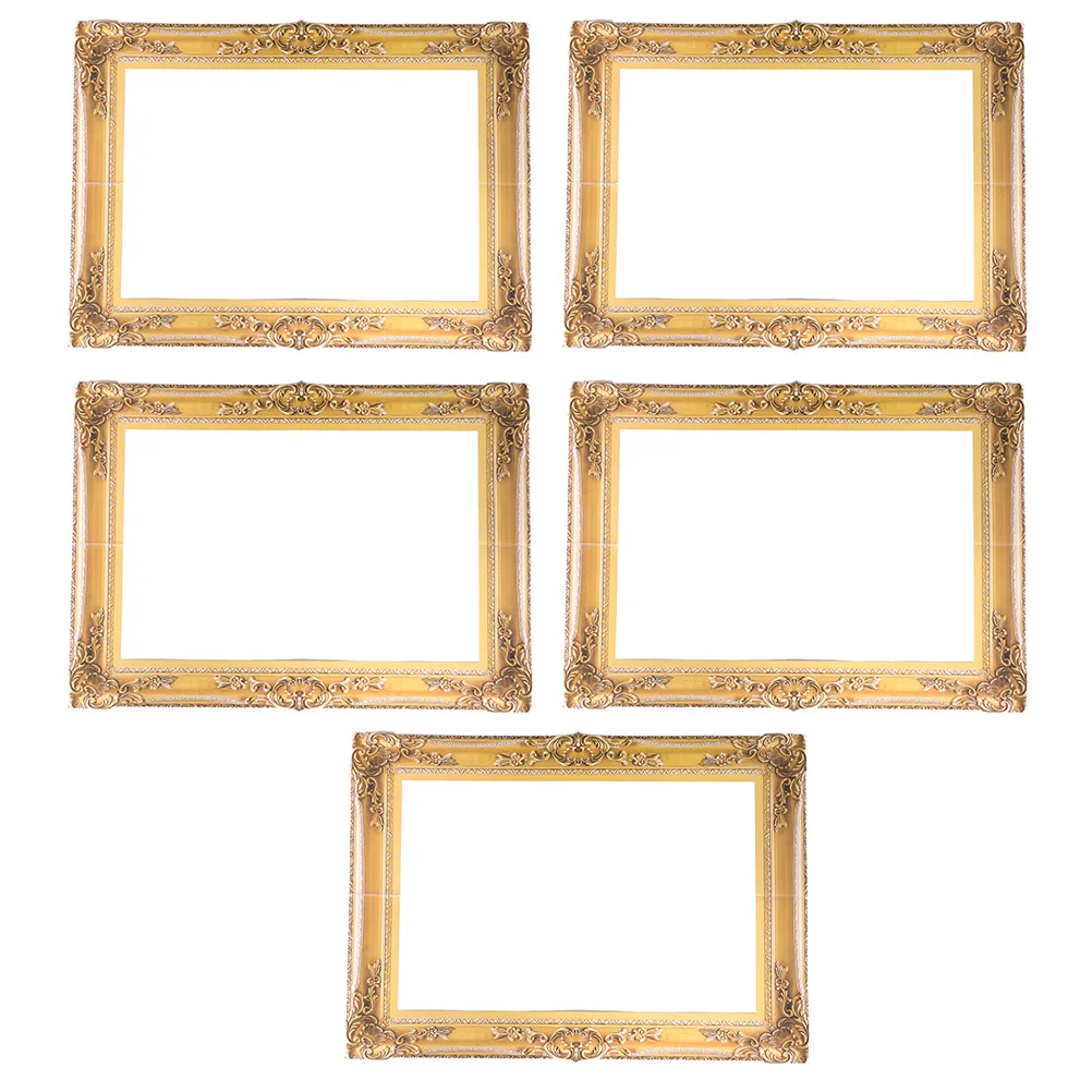 

5pcs Golden Photo Frame Props Cutouts For Diy Party Wedding Photography Retro Paper Picture Frame Prop