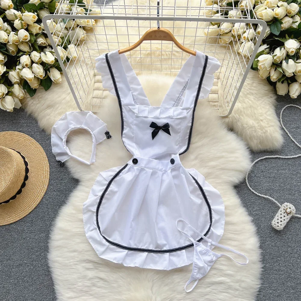 

SINGREINY Sweet Bow Ruffles Erotic Pajamas Dress Women A-line Sheath Short Tank Top Night Dress Cosplay Sexy Lingerie Nightwear