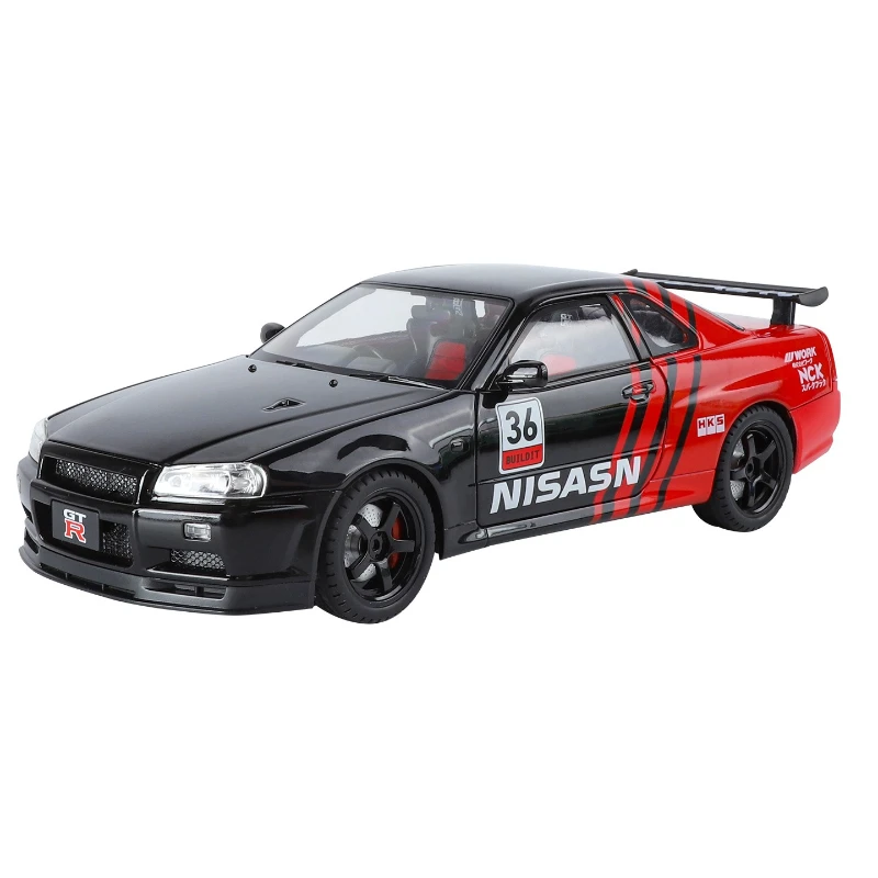 1:18 Nissan GT-R Skyline Decalcomania Modello di auto in lega Ragazzo Giocattolo per bambini Auto da corsa Ornamenti Collezione di luci sonore Voiture in miniatura