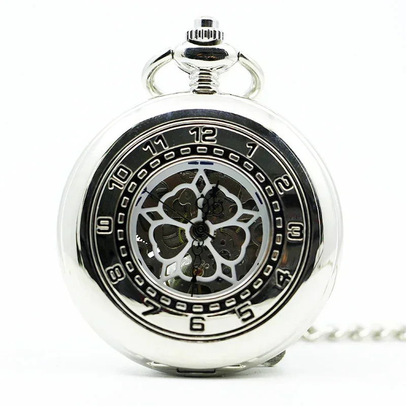 

Casual Fashion Silver Mechanical Pocket Watch Collection Roman Numerals Display Watch Pendant Chain Clock relogio masculino