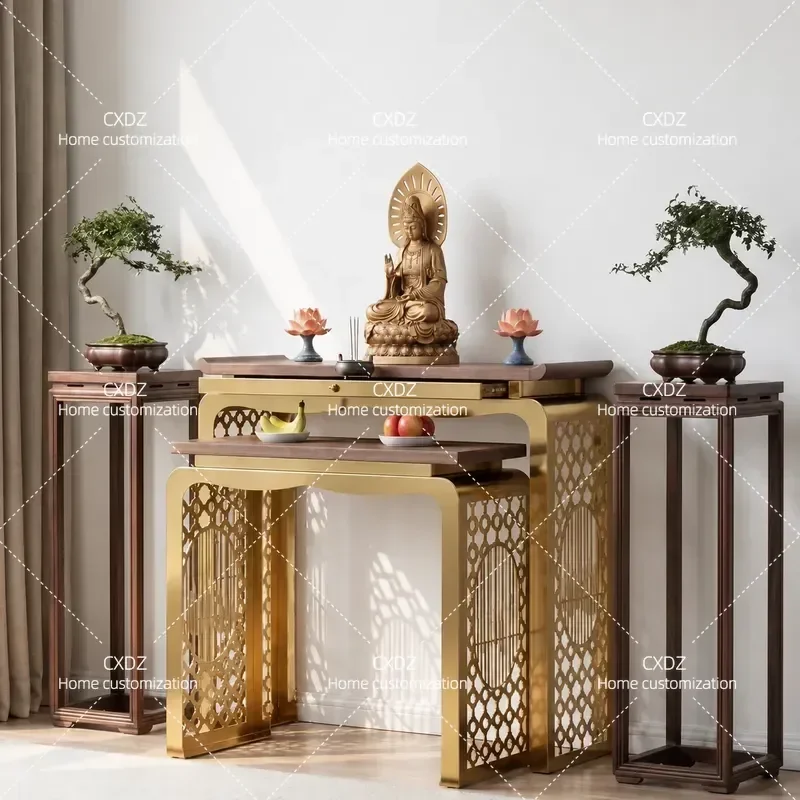 North American Black Walnut Offering Table Stainless Steel Incense Burner Stand New Chinese Style Light Luxury Household