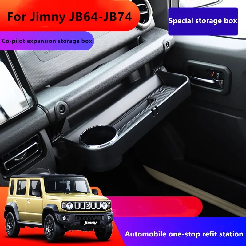 Passenger Storage Box Water Cup Holder Passenger Storage Expansion Storage Box Is Suitable for 2019+ Suzuki Jimny JB74/JB64