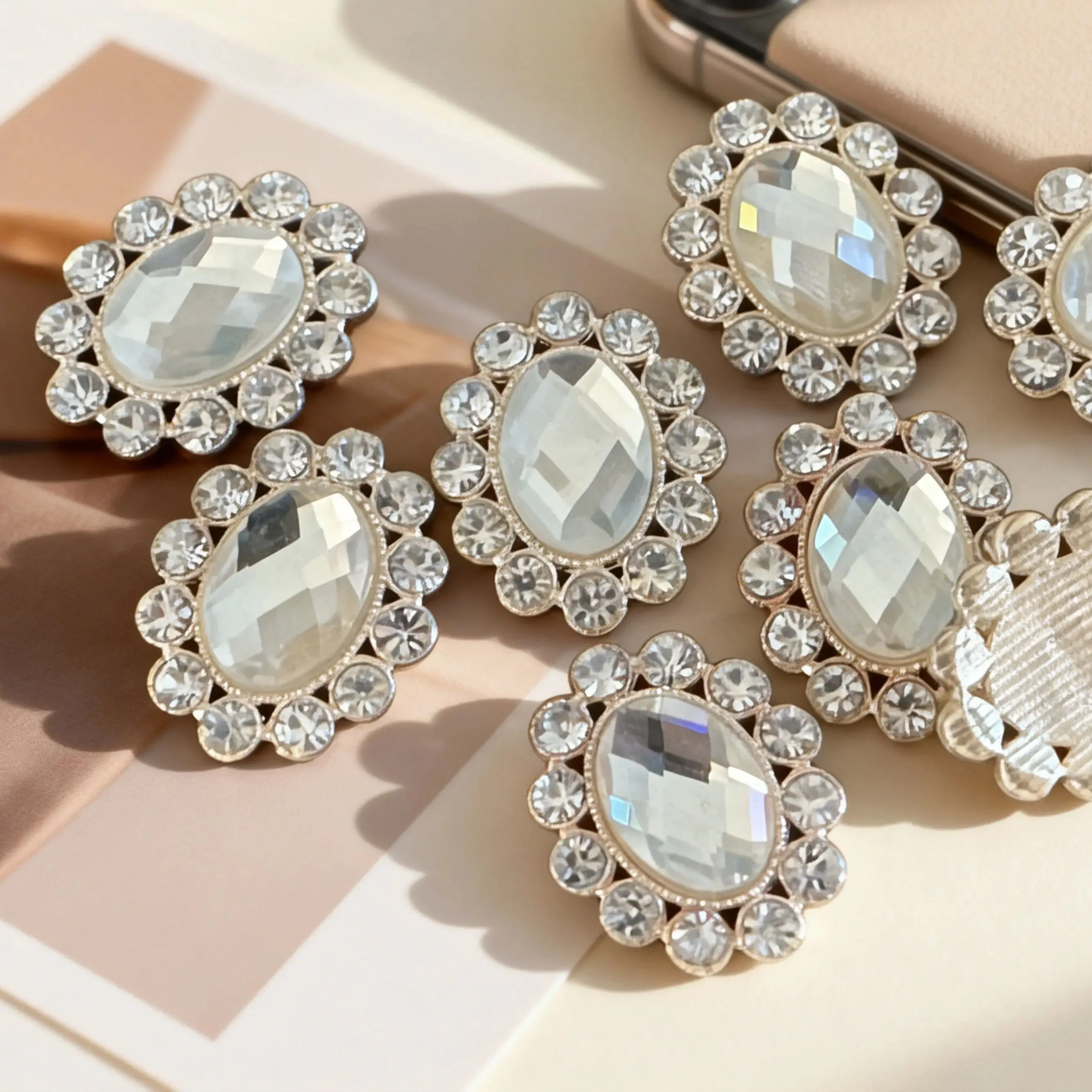 5Pcs/Lot 20*26MM Sparkling Oval Rhinestone Buckles,Silver Metal Crystal Button for Hair Accessories,DIY Handmade Clothing Deco