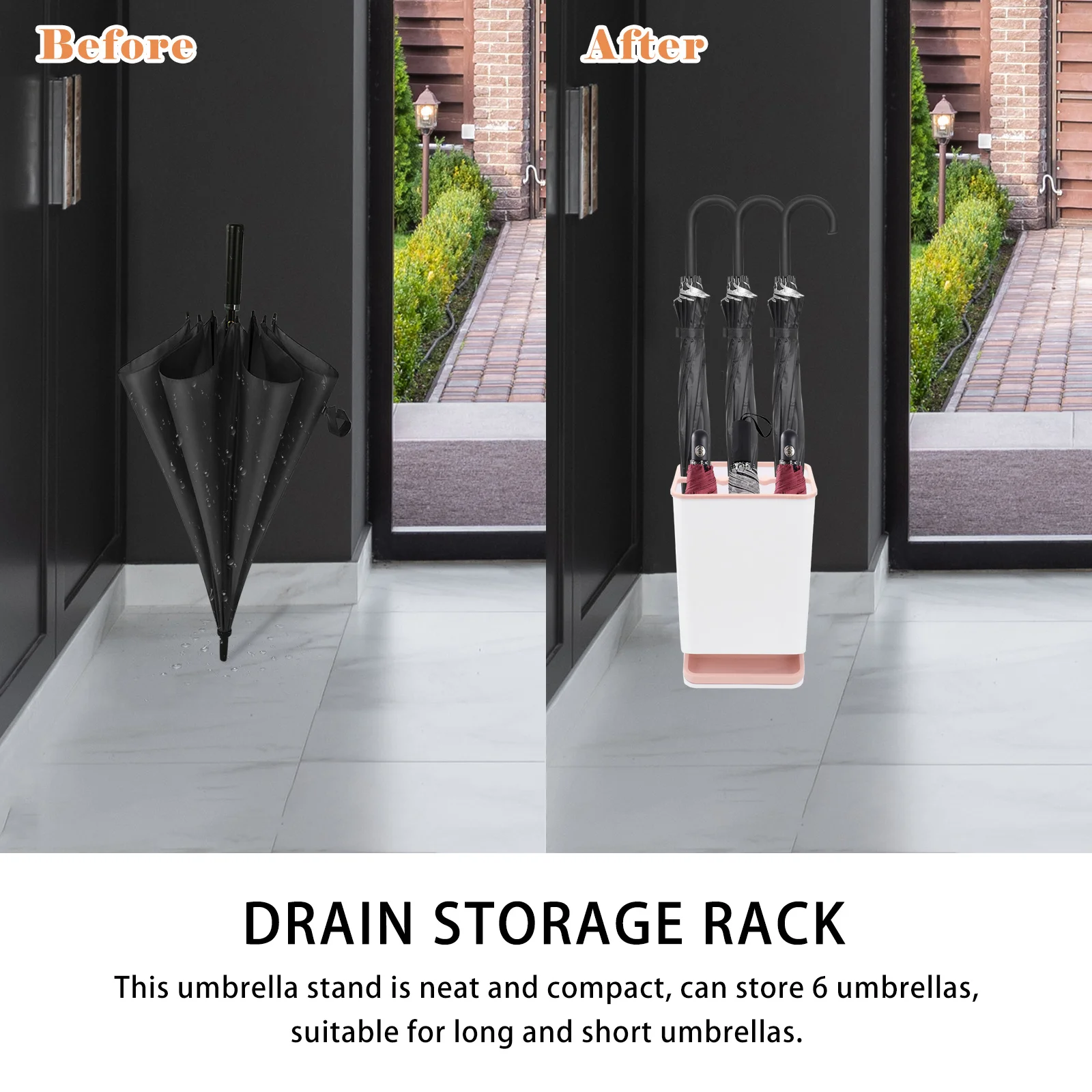 

Umbrella Storage Rack Compact Rainproof Stand With Detachable Water Collector For Long Folding Umbrellas Pink Drain