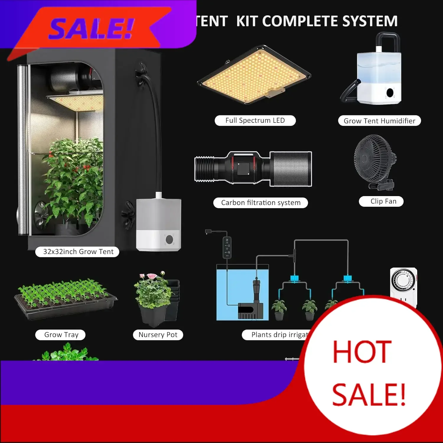 

Бестселлер: Улучшенный интегрированный комплект для выращивания растений 2'x2' (полный комплект), светодиодный светильник S1000, гроутент с вентилятором 4 дюйма