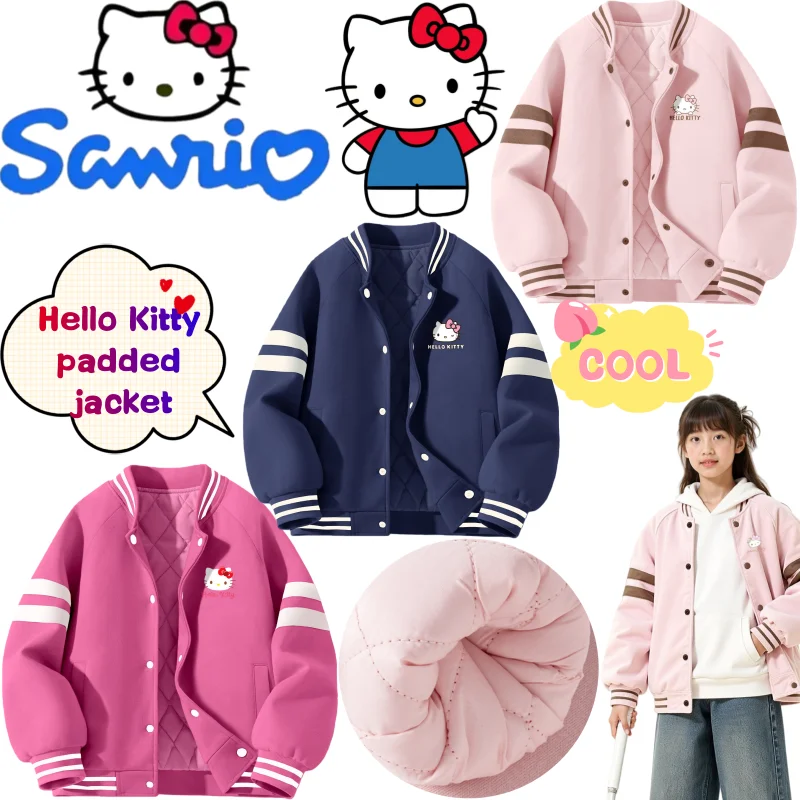 

New Sanrio Hello Kitty Quilted Jacket Creative High Color Value Printed Boys and Girls Cute Autumn and Winter Warm Baseball Suit