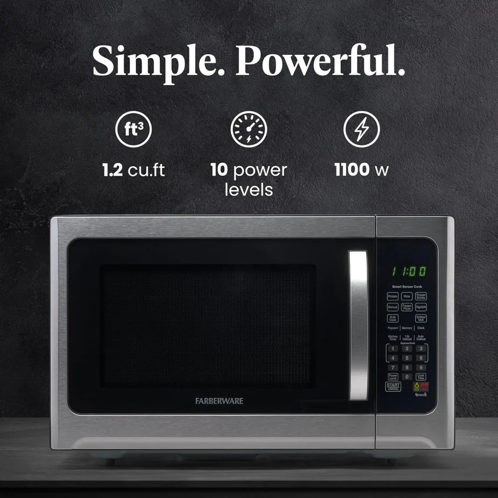 Countertop Microwave 1100 Watts, 1.2 cu ft - Smart Sensor Microwave Oven With LED Lighting and Child Lock - Perfect