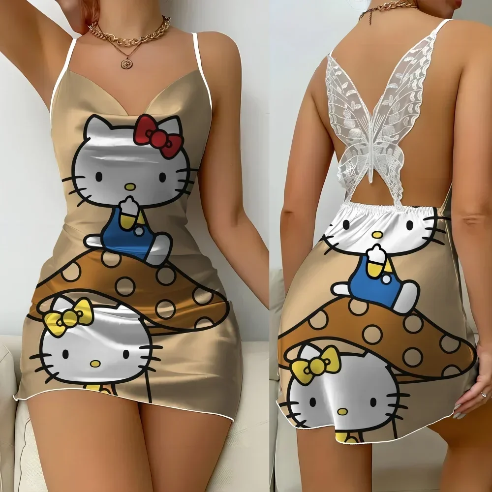 

2025 новые модные пижамы, женские трендовые повседневные удобные женские платья Hello Kitty, милая одежда для сна, модное платье с бабочкой